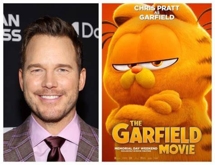 Garfield (voiced by Chris Pratt). and his dad (voiced by Samuel L. Jackson) in THE GARFIELD MOVIE.