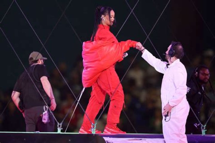 GLENDALE, ARIZONA - FEBRUARY 12: Rihanna performs during Apple Music Super Bowl LVII Halftime Show at State Farm Stadium on February 12, 2023 in Glendale, Arizona. (Photo by Kevin Mazur/Getty Images for Roc Nation)