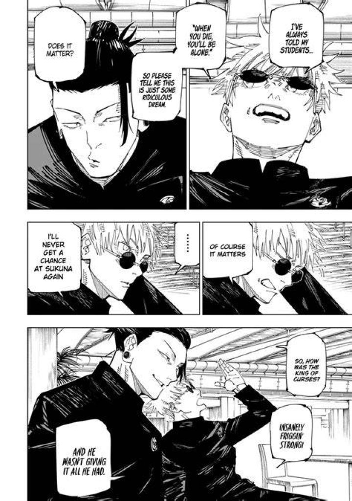 Gojo in JJK 0 talking to Yuta, Maki, Inumaki, and Panda.