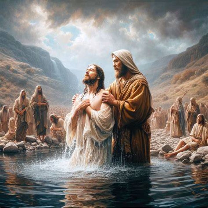 Lisa is being baptized as her family watches.