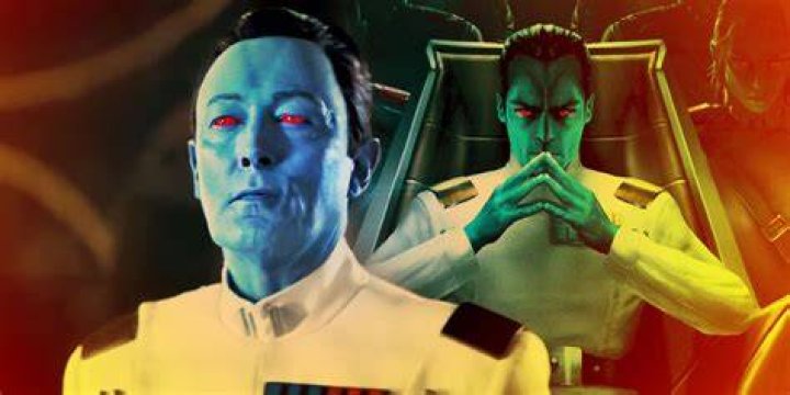Split screen of Grand Admiral Thrawn from 'Star Wars Rebels and actor Lars Mikkelsen