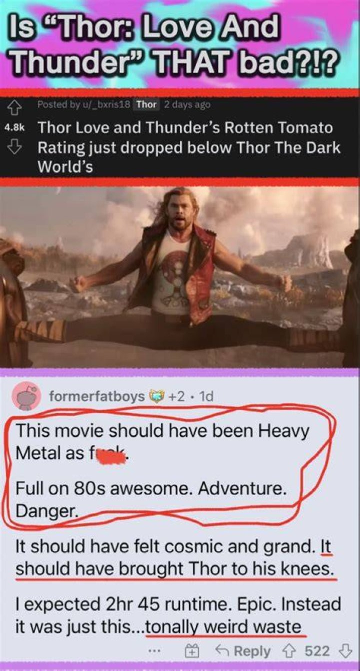 ‘Thor: Love and Thunder’ dropped below ‘The Dark World’ on Rotten Tomatoes