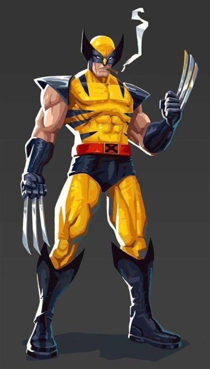 Wolverine is standing in front of brick wall.